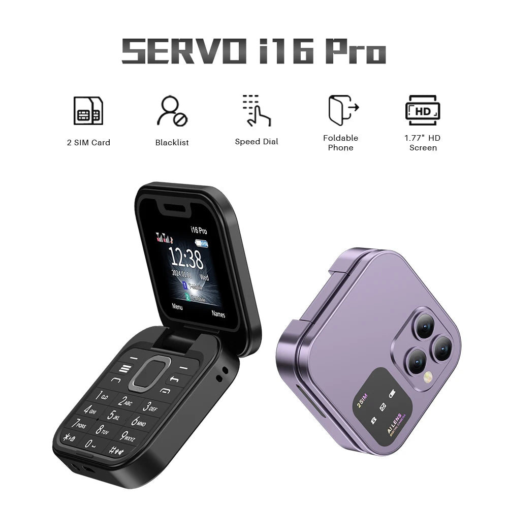 SERVO 2025 New Mini Flip Mobile Phone FM Radio Magic Voice Blacklist Speed Dial Vibration 2SIM Card Small Display Foldable Phone