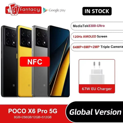 POCO X6 Pro 5G Global Version Smartphone Dimensity 8300-Ultra 6.67" 1.5K Flow AMOLED DotDisplay 64MP 67W NFC 67W turbo charging