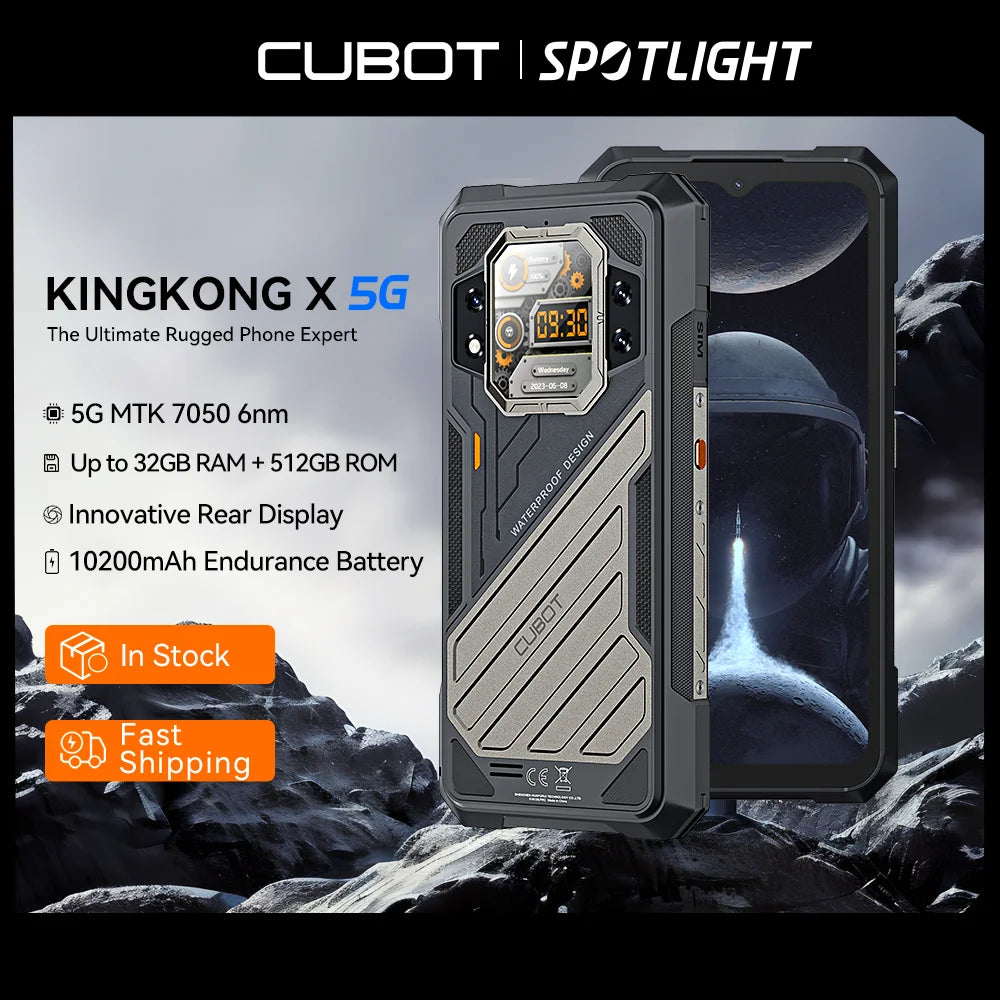 CUBOT KINGKONG X, Rugged Smartphone 5G, 32GB RAM(16GB+16GB), 256/512GB ROM, 10200mAh, 6.583-Inch 120Hz Screen, NFC,WiFi 6, 100MP